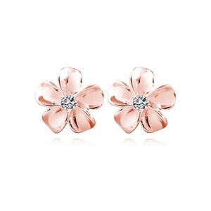 14k Sterling Silver Plumeria Camellia Stud Earrings | Diamond